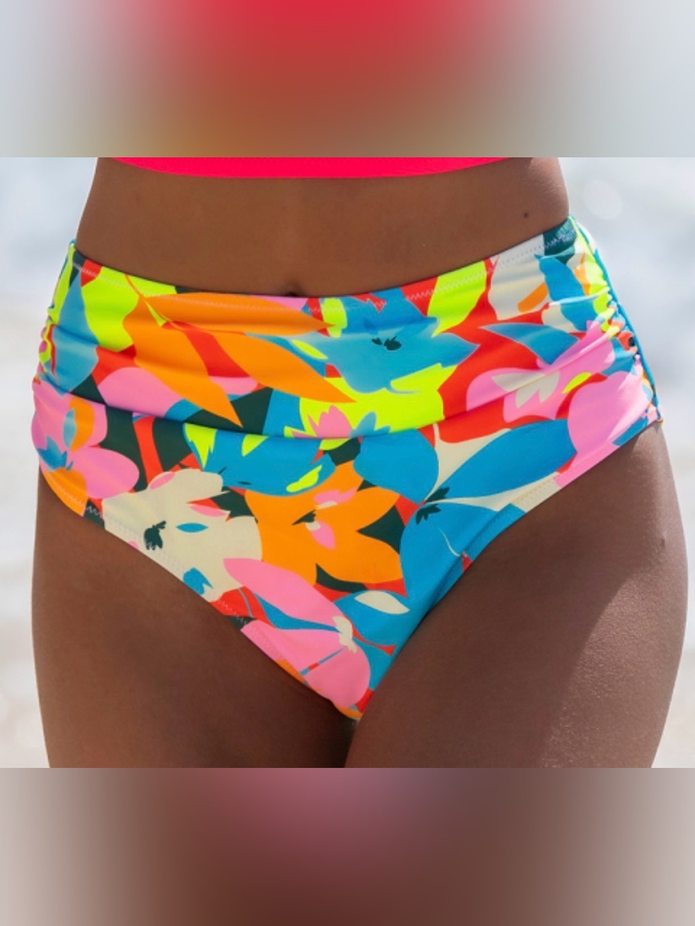 NWT Bright Floral High-Waist Swim Bottoms
